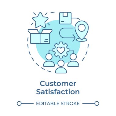 Müşteri memnuniyeti, yumuşak mavi konsept ikonu. Tüketici lojistiği, tedarik zinciri. Ürün teslimatı. Yuvarlak şekil çizimi. Soyut bir fikir. Grafik tasarımı. Sunumda kullanması kolay, haber