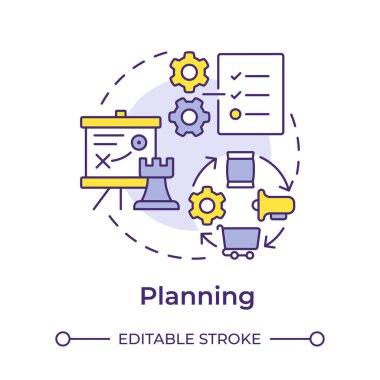 Çok renkli konsept simgesi planlanıyor. İş süreci, şirket stratejisi. Proje yönetimi. Yuvarlak şekil çizimi. Soyut bir fikir. Grafik tasarımı. Sunumda kullanması kolay, haber