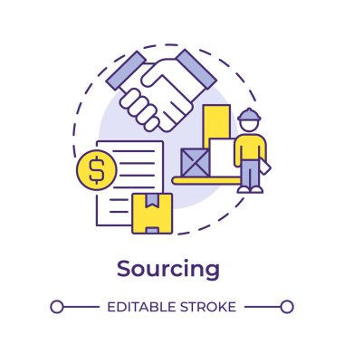 Çok renkli konsept simgesi oluşturuluyor. Tedarik zinciri. İş anlaşması, lojistik ortaklık. Yuvarlak şekil çizimi. Soyut bir fikir. Grafik tasarımı. Sunumda kullanması kolay, haber