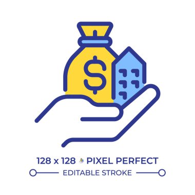 Varlık piksel mükemmel çizgi renk simgesi. Kaynak, şirkete ait ve onun kontrolünde. Varlık mülkü. Finansal muhabirlik. İzole vektör çizimi. Düz renkli sembol tasarımı. Düzenlenebilir vuruş