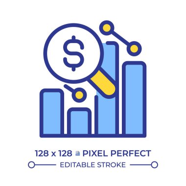 Analiz para piksel mükemmel çizgi renk simgesi. Geçici mali durum. Organizasyonun karı. Mali durum raporu. İzole vektör çizimi. Düz renkli sembol tasarımı. Düzenlenebilir vuruş