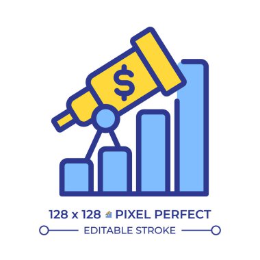 Finansal tahmin pikseli mükemmel çizgi renk simgesi. Şirketin gelecekteki ticari performansı. Gelir, harcamalar ve nakit akışı. İzole vektör çizimi. Düz renkli sembol tasarımı. Düzenlenebilir vuruş