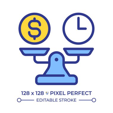 Çift noktalı pikseli kusursuz çizgi renk simgesini kır. Satış hacmi ve gelir dengesi. Finansal hesaplamalar. İş için. İzole vektör çizimi. Düz renkli sembol tasarımı. Düzenlenebilir vuruş