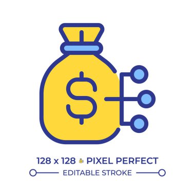 Maliyet yapısı piksel mükemmel çizgi renk simgesi. Toplam kategorize harcamalar. Mali çerçeve. İş muhasebesi. İzole vektör çizimi. Düz renkli sembol tasarımı. Düzenlenebilir vuruş