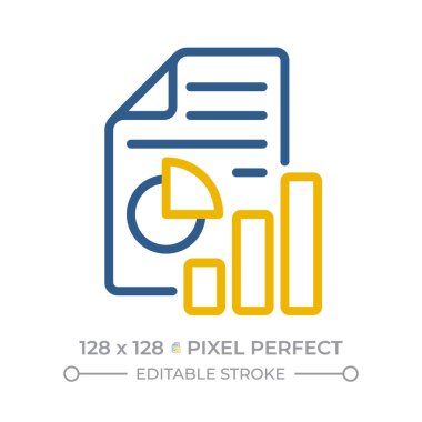 Yıllık rapor piksel mükemmel iki renk çizgisi simgesi. Mali dökümantasyon süreci. İş veri analizleri. Muhasebe çift renk özet simgesi izole edildi. Duotone piktogramlar ince doğrusal. Düzenlenebilir vuruş