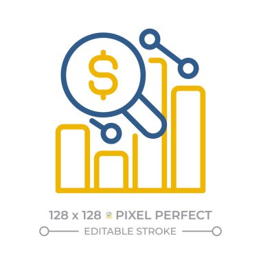 Analiz para piksel mükemmel iki renk çizgisi simgesi. Geçici mali durum. Organizasyonun karı. Mali durum hakkında rapor iki renk özeti simgesi izole edildi. Duotone piktogramlar ince doğrusal. Düzenlenebilir vuruş