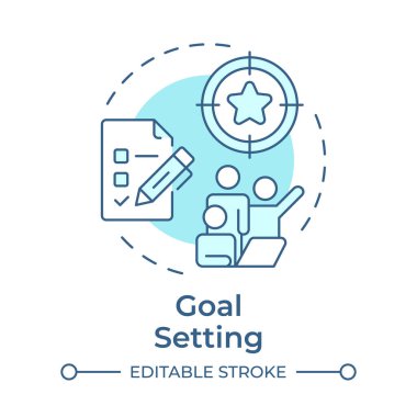 Amaç, yumuşak mavi konsept simgesini ayarlamak. Kariyer gelişimi, iş takım çalışması. Profesyonel gelişme. Yuvarlak şekil çizimi. Soyut bir fikir. Grafik tasarımı. Kitapçıkta, makalede kullanması kolay