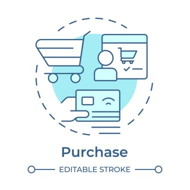 Yumuşak mavi konsept simgesi satın al. İnternetten alışveriş, ticaret. Ürün satışı, finansal işlemler. Yuvarlak şekil çizimi. Soyut bir fikir. Grafik tasarımı. Kitapçıkta kullanması kolay