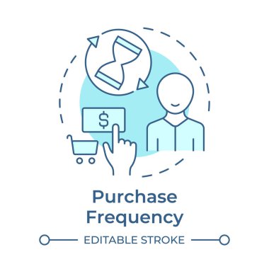 Frekans yumuşak mavi konsept simgesi satın al. İş ölçeği, müşteri alımı. Pazarlama stratejisi. Yuvarlak şekil çizimi. Soyut bir fikir. Grafik tasarımı. Kitapçıkta, makalede kullanması kolay