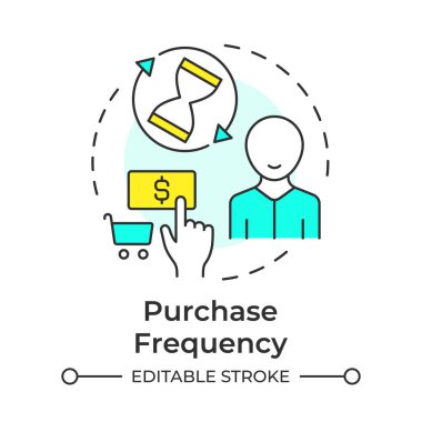 Frekans çok renkli konsept simgesi satın al. İş ölçeği, müşteri alımı. Pazarlama stratejisi. Yuvarlak şekil çizimi. Soyut bir fikir. Grafik tasarımı. Kitapçıkta, makalede kullanması kolay