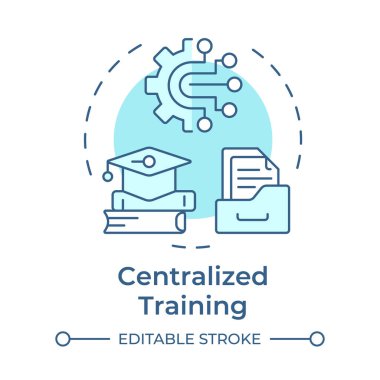 Merkezi eğitim, yumuşak mavi konsept ikonu. Eğitim tekniği, veri yönetimi. Yuvarlak şekil çizimi. Soyut bir fikir. Grafik tasarımı. Sunumda kullanması kolay, günlük iletisi