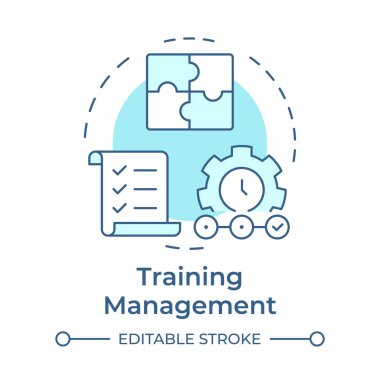 Eğitim yönetimi yumuşak mavi konsept simgesi. Süreç kontrolü, iş akışı planlaması. Yuvarlak şekil çizimi. Soyut bir fikir. Grafik tasarımı. Sunumda kullanması kolay, günlük iletisi