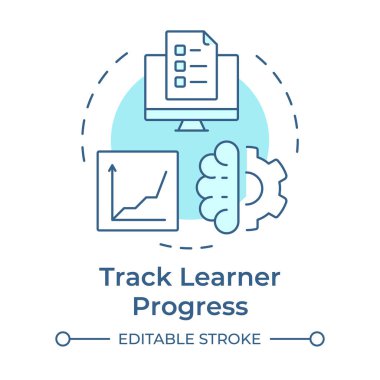 İz sürücü ilerleyişi yumuşak mavi konsept simgesi. Dijital belgeler, takip süreci. Yuvarlak şekil çizimi. Soyut bir fikir. Grafik tasarımı. Sunumda kullanması kolay, günlük iletisi