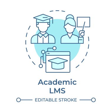 Akademik lms yumuşak mavi konsept simgesi. Yazılım platformu, eğitim içeriği. Online dersler. Yuvarlak şekil çizimi. Soyut bir fikir. Grafik tasarımı. Sunumda kullanması kolay, günlük iletisi