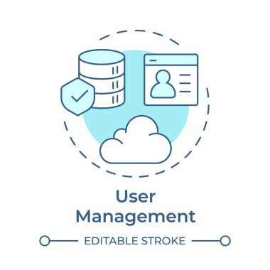 Kullanıcı yönetimi yumuşak mavi konsept simgesi. Dijital kaynaklar, erişim kontrolü. Veritabanı koruması. Yuvarlak şekil çizimi. Soyut bir fikir. Grafik tasarımı. Sunumda kullanması kolay, günlük iletisi
