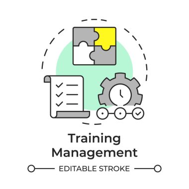 Eğitim yönetimi çok renkli konsept simgesi. Süreç kontrolü, iş akışı planlaması. Yuvarlak şekil çizimi. Soyut bir fikir. Grafik tasarımı. Sunumda kullanması kolay, günlük iletisi