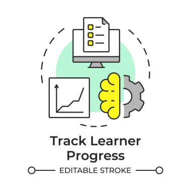 Parça öğrenici süreci çok renkli konsept simgesi. Dijital belgeler, takip süreci. Yuvarlak şekil çizimi. Soyut bir fikir. Grafik tasarımı. Sunumda kullanması kolay, günlük iletisi
