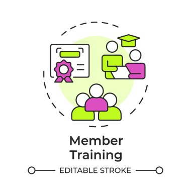 Üye eğitimi çok renkli konsept simgesi. Profesyonel sertifika, takım organizasyonu. Kişisel gelişim. Yuvarlak şekil çizimi. Soyut bir fikir. Grafik tasarımı. Sunumda kullanması kolay