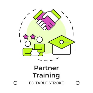 Ortak eğitimi çok renkli konsept simgesi. Eğitim programı, iş ortakları. Yuvarlak şekil çizimi. Soyut bir fikir. Grafik tasarımı. Sunumda kullanması kolay, günlük iletisi