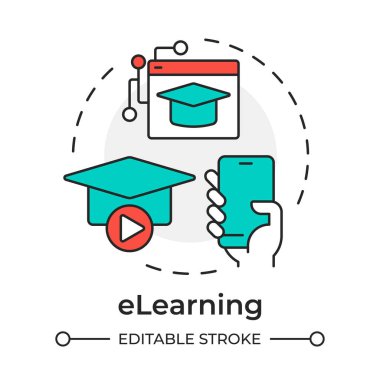 Çok renkli konsept simgesi öğreniliyor. Eğitici yaklaşım, dijital teknolojiler. Profesyonel gelişme. Yuvarlak şekil çizimi. Soyut bir fikir. Grafik tasarımı. Sunumda kullanması kolay