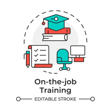 Çok renkli konsept ikonu eğitiyorum. Öğrenme metodu, çalışanların gelişimi. Profesyonel bilgi. Yuvarlak şekil çizimi. Soyut bir fikir. Grafik tasarımı. Kullanımı kolay