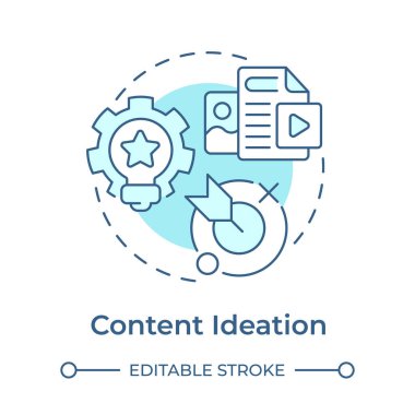 İçerik fikri yumuşak mavi konsept ikonu. Sosyal medya, pazarlama hedefi. Yuvarlak şekil çizimi. Soyut bir fikir. Grafik tasarımı. Sunumda kullanması kolay, promosyon malzemesi
