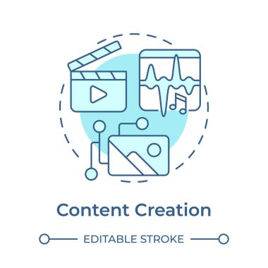 İçerik oluşturma yumuşak mavi konsept simgesi. Hedef kitle, dijital medya. Yuvarlak şekil çizimi. Soyut bir fikir. Grafik tasarımı. Sunumda kullanması kolay, promosyon malzemesi