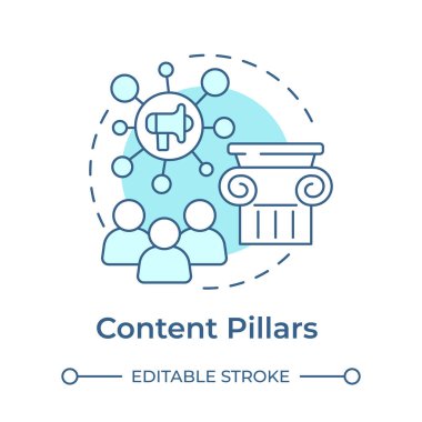 İçerik sütunları yumuşak mavi konsept simgesi. İş hedefleri, pazarlama stratejisi. Yuvarlak şekil çizimi. Soyut bir fikir. Grafik tasarımı. Sunumda kullanması kolay, promosyon malzemesi