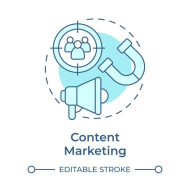 İçerik pazarlama, yumuşak mavi konsept ikonu. Hedef kitle, lider nesil. Yuvarlak şekil çizimi. Soyut bir fikir. Grafik tasarımı. Sunumda kullanması kolay, promosyon malzemesi