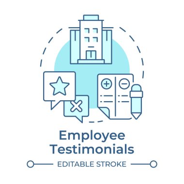 Çalışan ifadeleri yumuşak mavi konsept ikonu. Tecrübe. İşveren markalaşma içeriği ve kanalları. Yuvarlak şekil çizimi. Soyut bir fikir. Grafik tasarımı. Promosyon malzemelerinde kullanması kolay