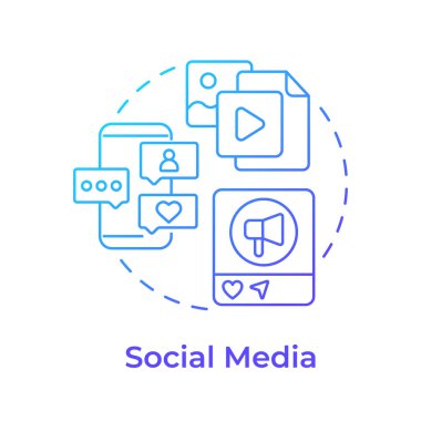 Sosyal medya mavi gradyan konsept simgesi. Kullanıcı bağlantısı, çevrimiçi bağlantı. Yuvarlak şekil çizimi. Soyut bir fikir. Grafik tasarımı. Sunumda kullanması kolay, promosyon malzemesi