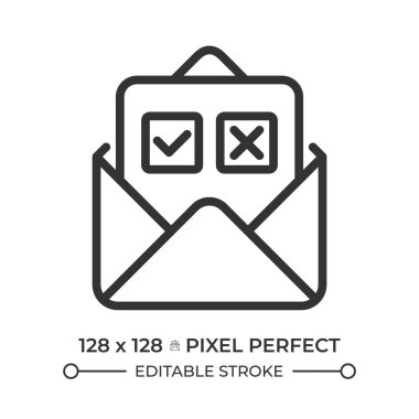 E- posta gözlem pikseli mükemmel satır simgesi. E- posta anketi, açık zarf. Karar verme. Sosyal araştırma. İzole vektör çizimi. Taslak sembol. Basit doğrusal çizim. Düzenlenebilir vuruş