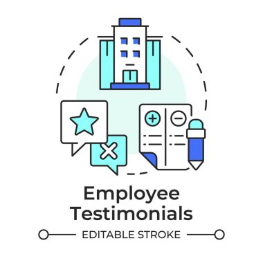 Çalışan ifadeleri çok renkli konsept simgesi. Tecrübe. İşveren markalaşma içeriği ve kanalları. Yuvarlak şekil çizimi. Soyut bir fikir. Grafik tasarımı. Promosyon malzemelerinde kullanması kolay