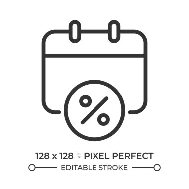Vergi takvimi pikseli mükemmel satır simgesi. Yüzdelik tabela, ödeme takvimi. Mali teslim tarihi, faiz oranı. İzole vektör çizimi. Taslak sembol. Basit doğrusal çizim. Düzenlenebilir vuruş