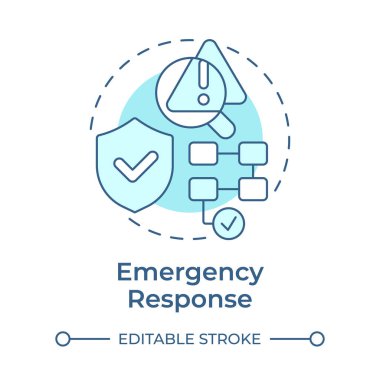 Acil durum tepkisi yumuşak mavi konsept simgesi. Hemen harekete geçin. İş devamlılık planının kilit bileşeni. Yuvarlak şekil çizimi. Soyut bir fikir. Grafik tasarımı. Kitapçıkta kullanması kolay