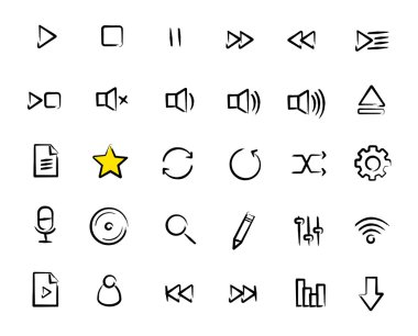 Multimedia, player icons set clipart