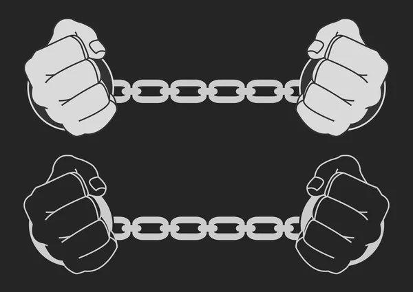 Hands in strained steel handcuffs. — Stock Vector