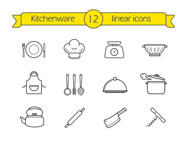 Ikon Kitchenware ditata - Stok Vektor