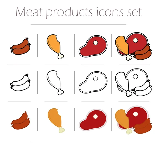 Carne, conjunto de iconos de alimentos — Vector de stock
