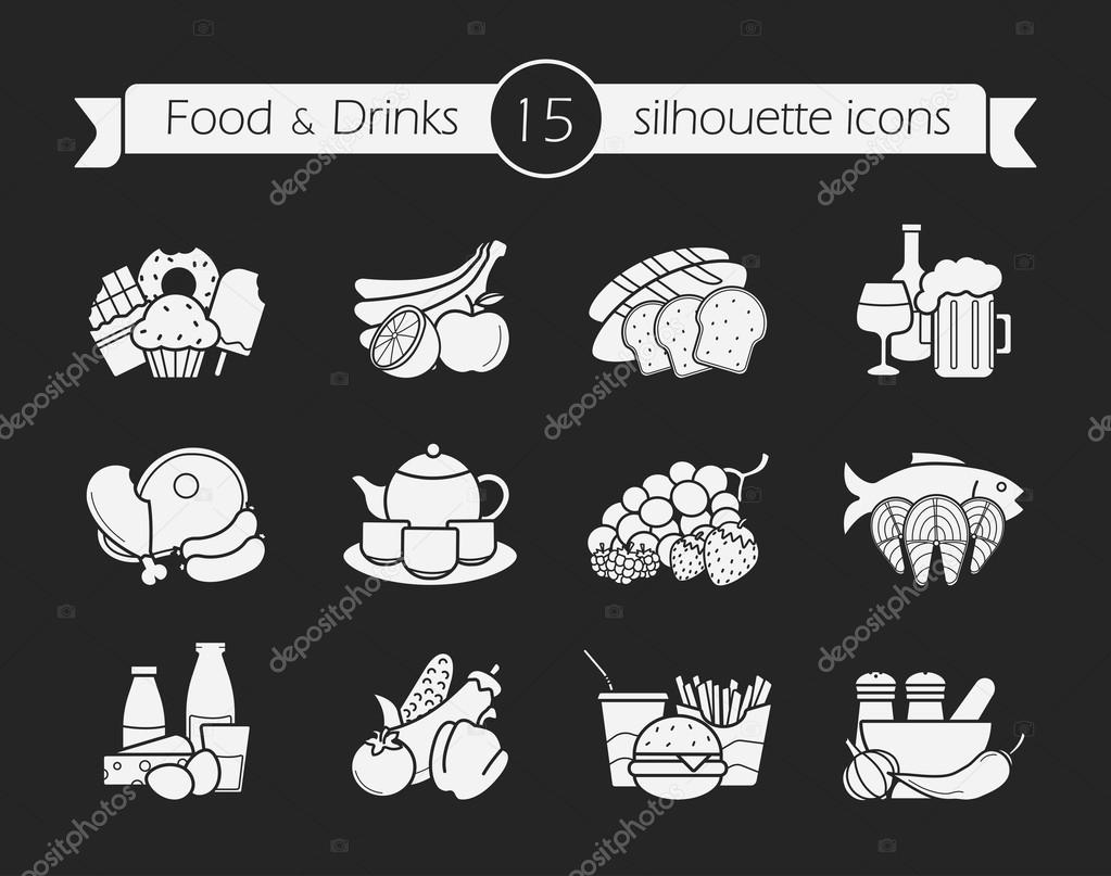 Food and drinks icons set.