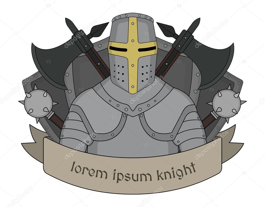 Medieval knight emblem. Middle age warrior. Chivalry weapons and armor. vector illustration