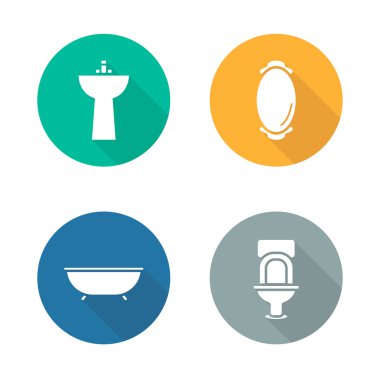 Bathroom interior flat design icons set