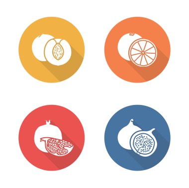 Fruits flat design icons set. Half sliced