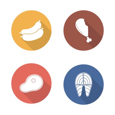 Barbecue meat flat design icons set