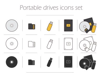 Portable drives icons set
