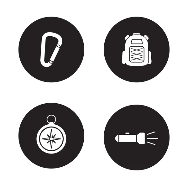 Hiking equipment black icons set — ストックベクタ