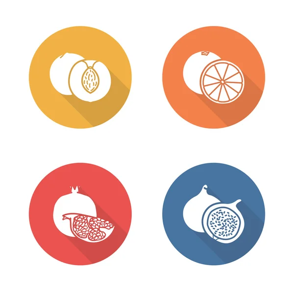 Fruits flat design icons set. Half sliced — Stok Vektör