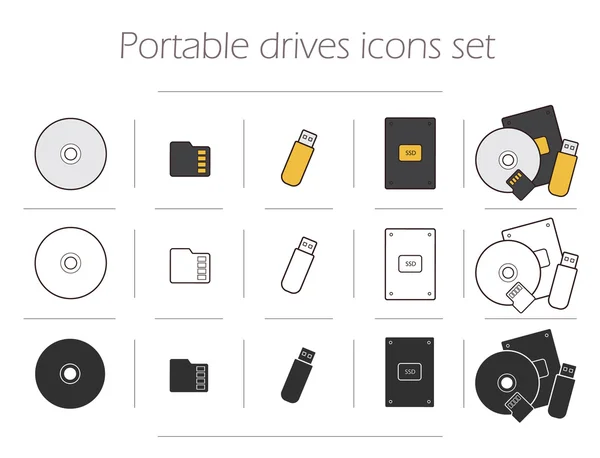 Portable drives icons set — Stok Vektör