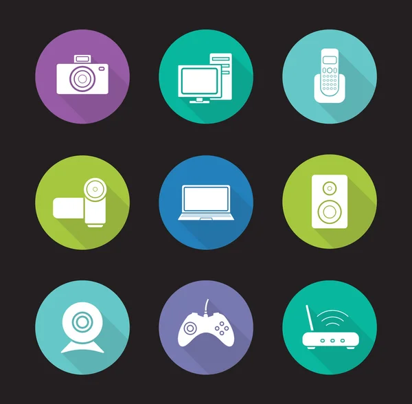 Consumer electronics flat design icons set — Stockvector
