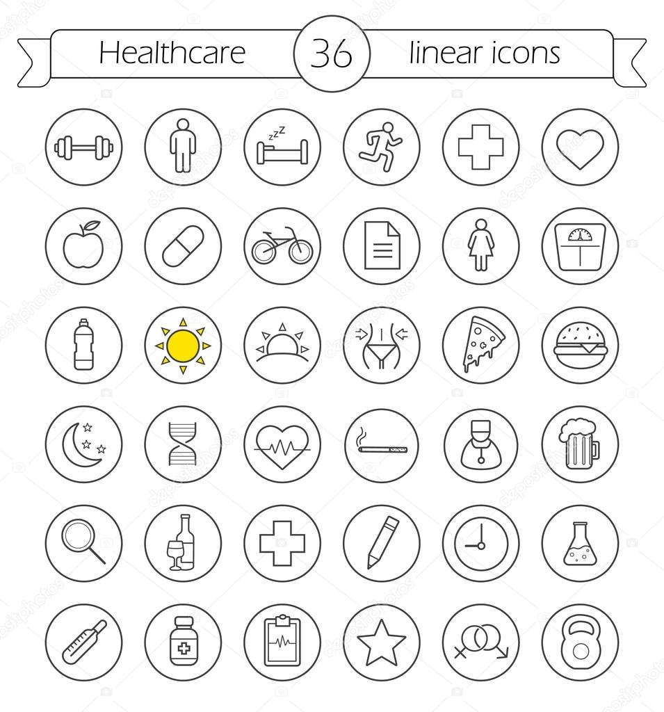 Healthcare linear icons set
